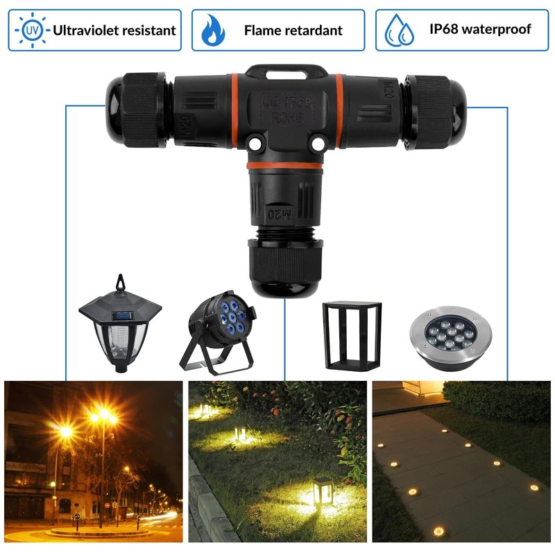 HIMOMO Cable Connector Waterproof IP68, Cable Connector Waterproof 3-Pin 3-Way