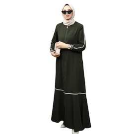 Abaya for Muslim Women Zipper and Stripe Detail on Skirt and Sleeves | Long Sleeve Dress Islamic Kaftan Hijab Robe Prayer