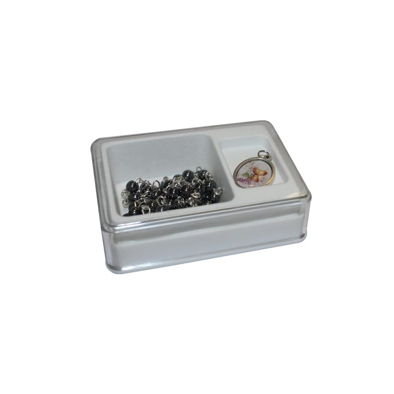 Holy Communion Hematite Rosary and Picture Medal Gift Set