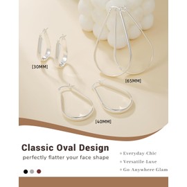 ABPBA 925 Sterling Silver Hoop Earrings for Women, Hypoallergenic Large Oval Hoop Earrings, Lightweight Big Silver Hoops Earring for Women Jewelry Gifts 30/40/65MM