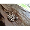Large silver leaf - Monstera earrings handmade hooks
