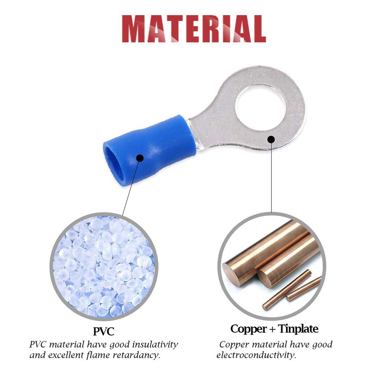 Hilitchi 100Pcs 16-14AWG Insulated Terminals Ring Electrical Wire Crimp Connectors