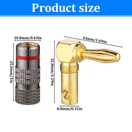 Right Angle Banana Plugs for Speaker Wire, 2 Pairs/4 PCS 90 Degree Speaker Bananas Plugs Gold Plated Connector for Banana Wall Plate, A/V Receiver, Surround Sound System, Home Theater