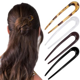 Exacoo 4Pcs French U-Shape Twist Pins for Women Girls Updo Hair Bun No Slip Clips Forks Hair Clips Accessories Vintage Hairstyles Styling Tools for Thin Thick Hair Neutral Color