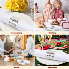 100 Pcs Premium Napkin Rings Laser Cut Foil Paper Napkin Holder for Wedding Party Dinner Table Decor,Special Events and Catering Services (Silver)