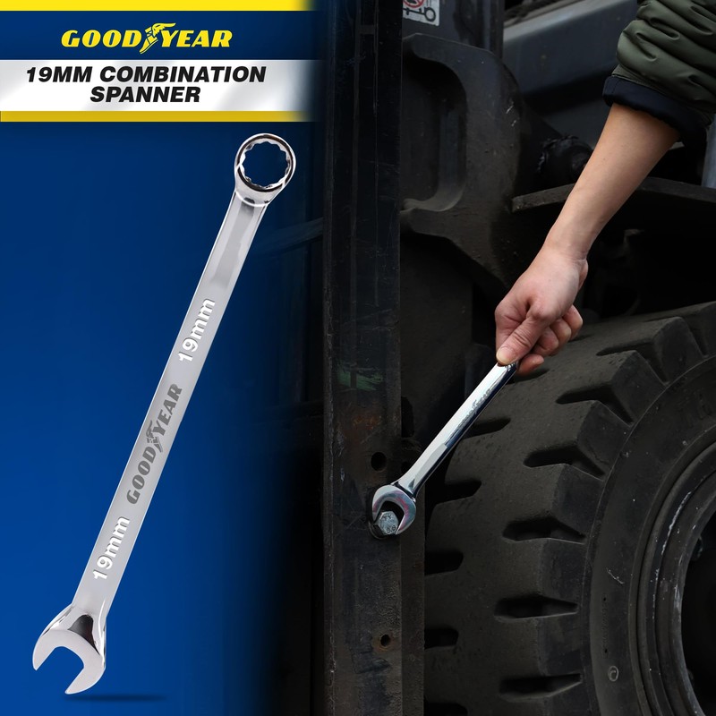 Goodyear 19mm Spanner-Chrome Vanadium Steel| Precision Engineered for Tightening and