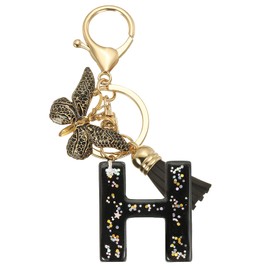 PATIKIL Alphabet Initial Letter Keychain, Resin Cute Keychains with Tassel Butterfly Letter H Pendant Charm for Women Key Purse Handbag Bag Accessories, Black