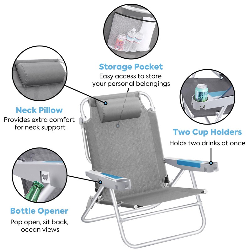 ICECO Backpacking Beach Chairs for Adults, 5 Positions Reclining Chair,