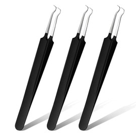 3 pinzas para puntos negros, herramienta extractora de manchas de acero inoxidable para eliminar puntos negros, espinillas, curvas, pinzas para eliminar puntos negros, herramientas para eliminar puntos negros (negro)