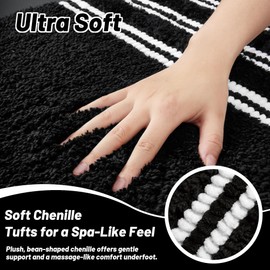 Bathroom Runner Rugs Non Slip Washable 24x60, Ultra Soft Super Absorbent Bath Rugs for Bathroom Floor, Shaggy Chenille Bath Rug, Microfiber Plush Quick Dry Bath Mat for Bathtub, Hallway, Black