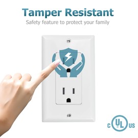YOP2010 Tamper Resistant Duplex Standard Outlets with Matching Wall Plate, 15 Amp 125V AC, UL Listed, White (Pack of 10)