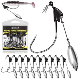 Dovesun Weighted Swimbait Hooks Underspin Weighted Fishing Hooks Weedless Worm Bass Fishing Hooks Weight-1/5oz & Hook-3/0 * 10pcs
