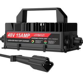 AUTOUTLET 48V 15AMP Golf Cart Charger, Fast Charging with Smart Technology for Lead Acid Battery, Extra-Long Cable with 3-Pin Leaf Plug for Yamaha G29, Drive, Drive2 48V