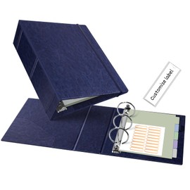 Ospelelf Leather Mini Binder Vintage Hardcover 2 Inch Rings, Professional Small 3 Ring Binders Organizer Suitable for 5.5" x 8.5" Documents, Binder Dividers with Tabs, Dark Blue