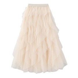 Kimily-UK Women's Tulle Skirt Elastic Waist Long Tiered Skirts Multi-Layer Porm Pleated Skirts Mesh Tutu Skirts Puffy A-line Princess Elegant Vintage Party Maxi Skirts, yellow