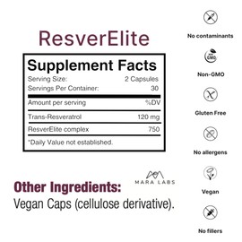 Mara Labs ResverElite | Bioavailable Resveratrol | Vegan, No Fillers, and Non-GMO | 60 Vegan Capsules