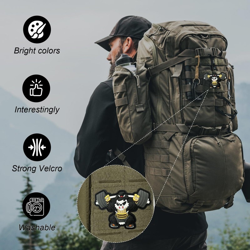 Patches for Backpacks, Barbell Fitness Panda PVC Patches Embroidered Tactical