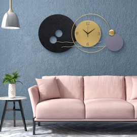 Modern Wall Clocks Battery Operated Non-Ticking 34x16 Inches, Decorative Clock for Living Room, Kitchen, Bathroom, Home & Office - Unique Abstract Geometric Design Timepiece