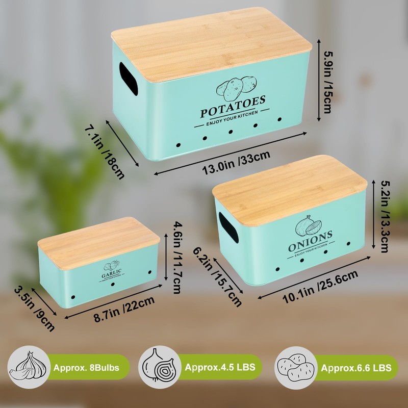 Dekosilave Kitchen Vegetable Storage Set of 3, Metal Onion Garlic