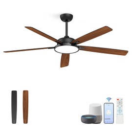Roomratv Ceiling Fans with Lights,62 Inch Smart Ceiling Fan,Remote and App Control,Dimmable,Reversible,Noiseless, Compatible with Alexa,Google Home,Large Black Modern Ceiling Fan for Indoor/Outdoor