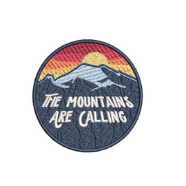 The Mountains are Calling with Sunset Embroidered Premium Patch Iron-on/Sew-on - Nature Lover Outdoor Patches - Decorative Badge Emblem Vacation Travel Souvenir Clothes DIY Applique