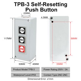 Fielect Forward Reverse Stop Momentary Push Button Control Switch Box 3A