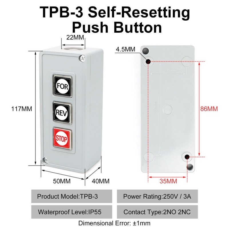 Fielect Forward Reverse Stop Momentary Push Button Control Switch Box