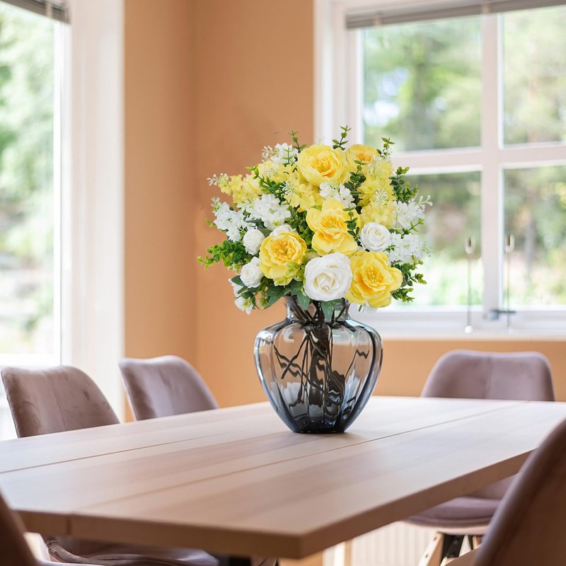 HUAESIN Artificial Flowers Silk Rose Peony Bouquets Yellow White Faux