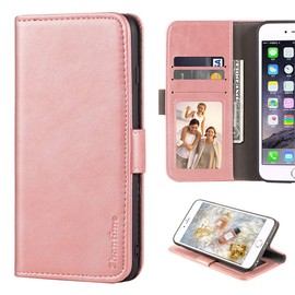 Shantime Stylish Leather Wallet Case Compatible with AGM H5, Magnetic Shockproof Flip Cover with Card Holders, Photo Frame and Kickstand(Rose Gold)