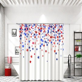 YOETTE 4th of July Shower Curtain, Independence Day Celebration Event, Red Blue Star Stars Pattern, Decoration Shower Curtains for Home Bathroom, 72"x72"