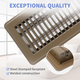Howeall 4" x 10" Floor Register - Heavy Duty Steel Walkable Floor Vents - Easy Adjust Air Supply Lever - Vent Covers for Home (Brown)