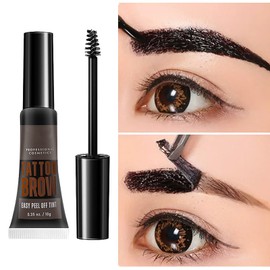 Waterproof Peel Off Eyebrow Gel - Long Lasting Tattoo Brow Dye in Dark Brown, Semi-Permanent Colour Tint for Transfer & Smudge Proof Eyebrows