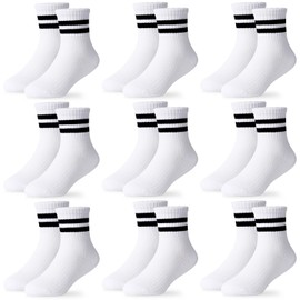 Moitiy 9 Pairs of Socks Boys Children Tennis Socks Children Children's Socks Boys Girls Elastic Cotton Unisex Soprt Socks, White, 35 - 38