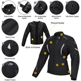 Oumurs Motorcycle Jacket for Women With CE Armor and Waterproof Riding Gear with Body Armor Foam Padding & Breathable Fabric, All Season Motorcycle Riding Reflective Jacket For Night Visibility