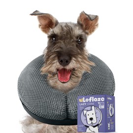 Loflaze Soft Inflatable Dog Cone Collar for Small Medium Large Dogs - Neck Donut E Collar Alternative for Recovery After Surgery - Grey M