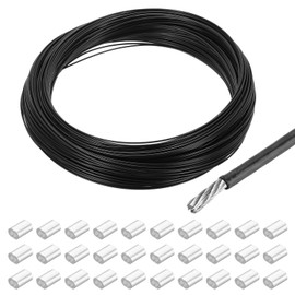 sourcing map 164Ft(50M) Wire Rope 304 Stainless Steel Cable 1/24"(1mm) Vinyl Coated with 30pcs Aluminum Sleeves for Hanging, Clotheslines, Lifting Black