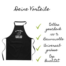 FremiBag BBQ Apron for Men with Saying: Chef am Grill, Cotton Apron, Black/One Size, Gift for Men, Gift for Men, Gift Idea for Men, black