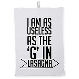 Hippowarehouse I am as useless as the 'g' in lasagne Tea Towel Eco Printed Dish Cloth Kitchen accessory 50cmx70cm 100% Cotton
