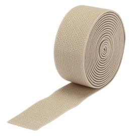 MECCANIXITY Twill Wide Elastic Band Double-Side 1.2 inch Flat 2 Yard Woven Elastic Band Knit Elastic Spool Heavy Stretch Strap Beige for Sewing, Waistband