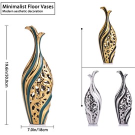 19.6" Tall Skinny Floor Vase Decorative, Black Silver Floor Large Vase, Wedding Premium Decor Pampas Grass Single Flower Vase, Modern Tall Floor Vase for Living Room Dining Room Entryway Home Decor