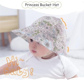 Wide Brim Baby Girl Sun Hat for Toddler Sun Protection Cap Girls Beach Bucket Hats Cotton Infant Flower Hat Summer (3-6 Months, Mix Flower)