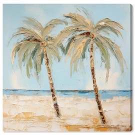 Art Remedy Painting Palm Trees Tropical Bathroom Canvas Wall Art, Gallery Wrapped, 12"x12"