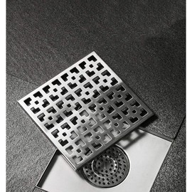 Shower drain, floor drain, stainless steel drain channel, siphon with odour stop, square, edge drain, odourless, for bathroom, shower gutter, silver, 15 x 15 cm