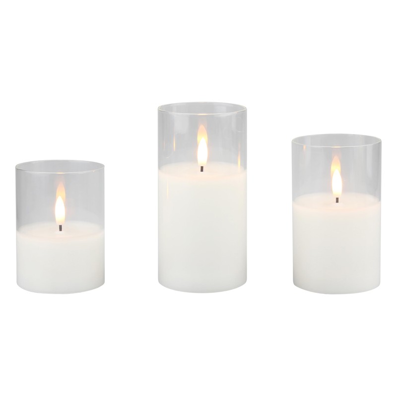 Stonebriar Set of 3 LED Pillar in Clear Glass Hurricane