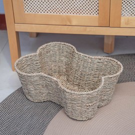 JJSQ Storage Basket Bins for Dog Toy, Pet Toy Organizer, Seagrass Baskets for Organizing, Bone Shape Basket Handmade 17" x 13" x 7"