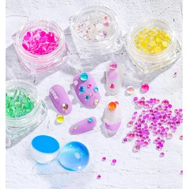 SILPECWEE 9 cajas de perlas de uñas Aurora iridiscentes, abalorio de burbujas de sirena semicirculares, perlas de arte de uñas 3D, diseño de uñas con parte trasera plana, joyas de uñas para decoración de uñas para maquillaje, manualidades, accesorios de 