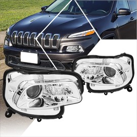 PM PERFORMOTOR Projector of Headlights Assembly Compatible with 14-18 Jeep Cherokee | Headlamps with Chrome Housing Clear Lens