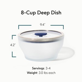 Anyday 8-Cup Microwave Cookware & Glass Container with Glass Lid, Plastic-Free Deep Food Storage | Stackable Airtight Steamer with Vented Lid for Microwave-Safe Reheating, Steaming Vegetables & Rice