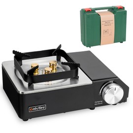 ONLYFIRE Portable Camping Stove with Carry Case, High Power Butane Stove Instant Ignition, Windproof Camp Stove for Camping, Hiking, RV Trip, Backpacking and Emergency, Stainless Steels Black GS336