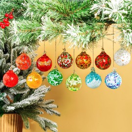 Set of 12 Hand Blown Glass Christmas Ornaments Balls Hanging Gazing Balls 2024 Glass Ball Ornaments for Outdoor Patio Garden Christmas Tree Decor Glass Witch Balls Friendship Balls